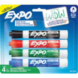 Expo Low Odour Dry Erase Bullet Markers Pack of 4 Assorted Colours