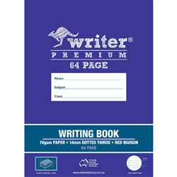 Writer Premium Writing Book 330 x 240mm 64 Page 14mm Dotted Thirds + Margin Brick