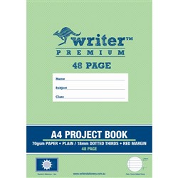 Writer Premium Project Book A4 48 Page Plain/18mm Dotted Thirds Red Margin Sun