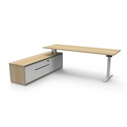 Rapidline Boost+ Executive Desk + LHS Cabinet 2270W x 1936D x 620-1270mmH Oak/White