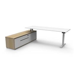 Rapidline Boost+ Executive Desk + LHS Cabinet 2270W x 1936D x 620-1270mmH White/Wht