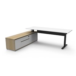 Rapidline Boost+ Executive Desk + LHS Cabinet+Panel 2270W x 1936D x 620-1270mmH Wht/Blk
