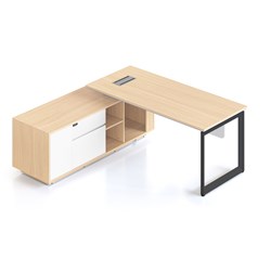 Rapidline Casa Executive Desk + LHS Cabinet + Panel Loop Leg 2000W x 1800D x 748mmH Oak/Blk