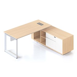 Rapidline Casa Executive Desk + RHS Cabinet + Panel Loop Leg 2000W x 1800D x 748mmH Oak/Wht