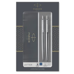 Parker Jotter Ballpoint Pen And Mechanical Pencil Duo Set Stainless Steel Gold Trim
