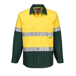 Portwest Hobart Hi-Vis Lightweight Contrast Shirt Long Sleeve Small Yellow/Green