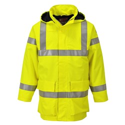 Portwest Bizflame Hi-Vis Flame Resistant Multi Light Rain Jacket Large Yellow