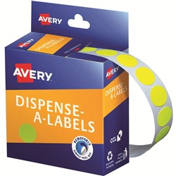 Avery Removable Dispenser Labels 14mm Round Fluoro Yellow Pack Of 700