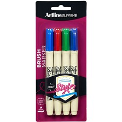 Artline Supreme Brush Markers Assorted Colours Pack of 4